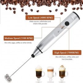 Milk Frother Handheld with 3 Heads Coffee Whisk Foam Mixer with USB Rechargeable 3 Speeds Electric Mini Hand Blender for Latte Cappuccino Hot Chocolate Egg

