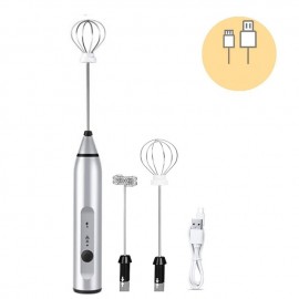 Milk Frother Handheld with 3 Heads Coffee Whisk Foam Mixer with USB Rechargeable 3 Speeds Electric Mini Hand Blender for Latte Cappuccino Hot Chocolate Egg
