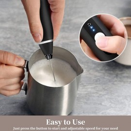 Milk Frother Handheld with 3 Heads Coffee Whisk Foam Mixer with USB Rechargeable 3 Speeds Electric Mini Hand Blender for Latte Cappuccino Hot Chocolate Egg
