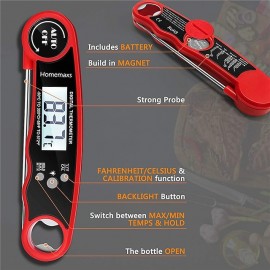 Instant Read Meat Thermometer Kitchen Thermometer Waterproof Ultra Fast Digital Display Food Water Milk Thermometer for Outdoor Cooking BBQ and Kitchen Temperature Tester Household Tool
