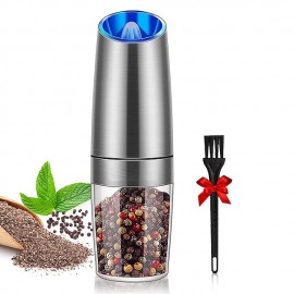 Gravity Electric Pepper Grinder Salt and Pepper Mill & Adjustable Coarseness Battery Powered with LED Light One Hand Automatic Operation
