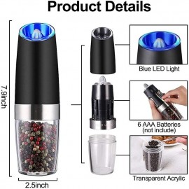 Gravity Electric Pepper Grinder Salt and Pepper Mill & Adjustable Coarseness Battery Powered with LED Light One Hand Automatic Operation
