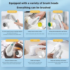 5 In 1 Electric Cleaning Brush Bathroom Kitchen Wash Brush USB Handheld Bathtub Sink Brush Automatic Window Cleaning Brush Tool
