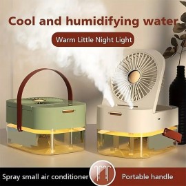 1pc Large Capacity Humidifier Humidifier Spray Electric Fan Air Cooler 3 Modes Speed Adjustable Cooling Portable Table Fan With Night Light Summer Small Appliance Bedroom Accessories
