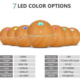 USB Wood Grain Essential Oil Diffuser Ultrasonic Humidifier Household Aroma Diffuser Aromatherapy Mist Maker with LED Colorful Gradient Humidifier
