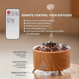 Simulation Flame Diffuser Humidifier Volcano Lamp  Air Cloud Humidifier Premium Essential Oil Diffuser With Remote Control Timer And Auto Shutoff Safety Switchï¼ˆNot include essential oilsï¼‰
