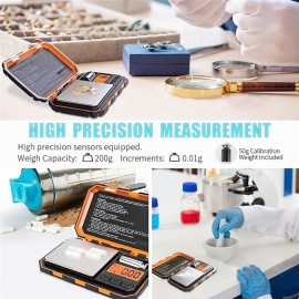 Digital Mini Scale 200g /0.01g Pocket Scale 50g Calibration Weight LCD Backlit Display Electronic Smart Scale
