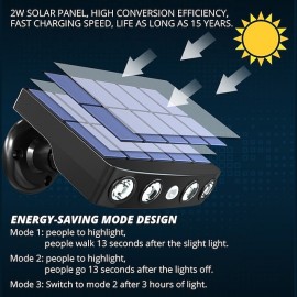 1/2PACK 4000W LED Rotatable Solar Wall Light Outdoor Waterproof Rotatable 270 Wide Angle PIR Human Body Motion Sensor with Bracket Suitable for Garden Path Lighting Street Light
