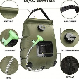 20L Water Bags Outdoor Camping Hiking Solar Shower Bag Heating Camping Shower Climbing Hydration Bag Hose Switchable Shower Head
