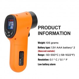 1PC Non-Contact Infrared Kitchen Thermometer Handheld Digital Infrared Thermometer IR Laser Thermometer -5050/550 Industrial Thermometer Meter Pyrometer(without Battery)
