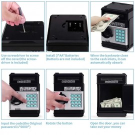 Piggy Bank, Electronic ATM Password Cash Coin Can Auto Scroll Paper Money Saving Box Toy Gift for Kids
