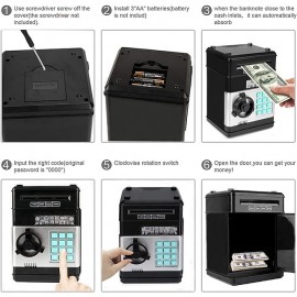 Piggy Bank, Electronic ATM Password Cash Coin Can Auto Scroll Paper Money Saving Box Toy Gift for Kids
