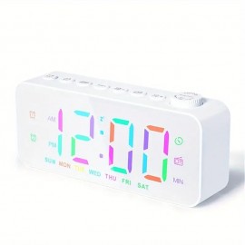 1pc Dynamic RGB Color Changing FM Radio Digital Alarm Clock with Sleep Timer and Dual Alarm - 8 Colors 12/24H Electronic LED Clock
