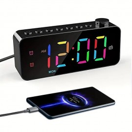 1pc Dynamic RGB Color Changing FM Radio Digital Alarm Clock with Sleep Timer and Dual Alarm - 8 Colors 12/24H Electronic LED Clock
