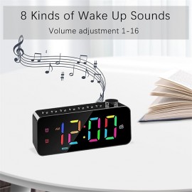 1pc Dynamic RGB Color Changing FM Radio Digital Alarm Clock with Sleep Timer and Dual Alarm - 8 Colors 12/24H Electronic LED Clock
