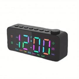 1pc Dynamic RGB Color Changing FM Radio Digital Alarm Clock with Sleep Timer and Dual Alarm - 8 Colors 12/24H Electronic LED Clock

