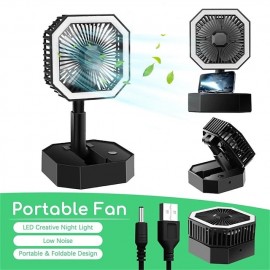 Portable Fan Rechargeable Adjustable Height Angle With LED Light USB Foldable Mini Fan Personal Fan for Travel Office Home

