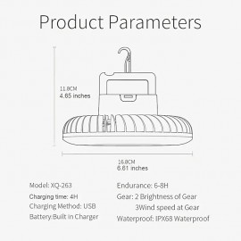 Multifunctional Waterproof Camping Fan Lamp With Hook Portable Rechargeable Lamp For Hiking Camping
