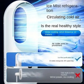 Desktop Leafless Fan Mute Wireless Circulation Fan Home Usb Charging Digital Display Large Wind Leafless Electric Fan
