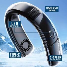 1pc Portable Bladeless Neck Fan Ice Porcelain Cold Wind Rechargeable Wearable Personal Fan With 360 Cooling Airflow  And Hands-Free Design Ideal For Travel And Indoor Use Summer Essent
