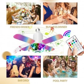 Colorful LED E27 Bulb 4-Leaves Lamp Music Bluetooth Audio Folding Remote Control Christmas Projection Starry Light
