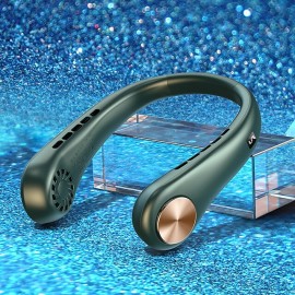USB LED Digital Display Hanging Neck Fan Portable Summer Air Cooling Bladeless Outdoor Sports Travel Leafless Wearable Neckband Fans

