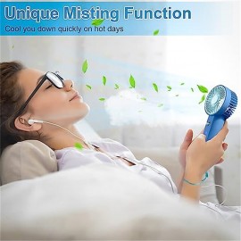 Mini Handheld Fan with Spray Function and 3 Adjustable Speeds Portable Makeup Cooling Fan USB Rechargeable Pocket Fan with Lanyard for Home Office and Outdoor Activities
