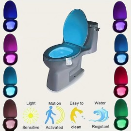 1pc Color Changing LED Toilet Bowl Light with Motion Sensor - Enhance Your Bathroom Experience with Ease Transform Your Bathroom with a Color-Changing LED Toilet Bowl Light - No Batteries Required!
